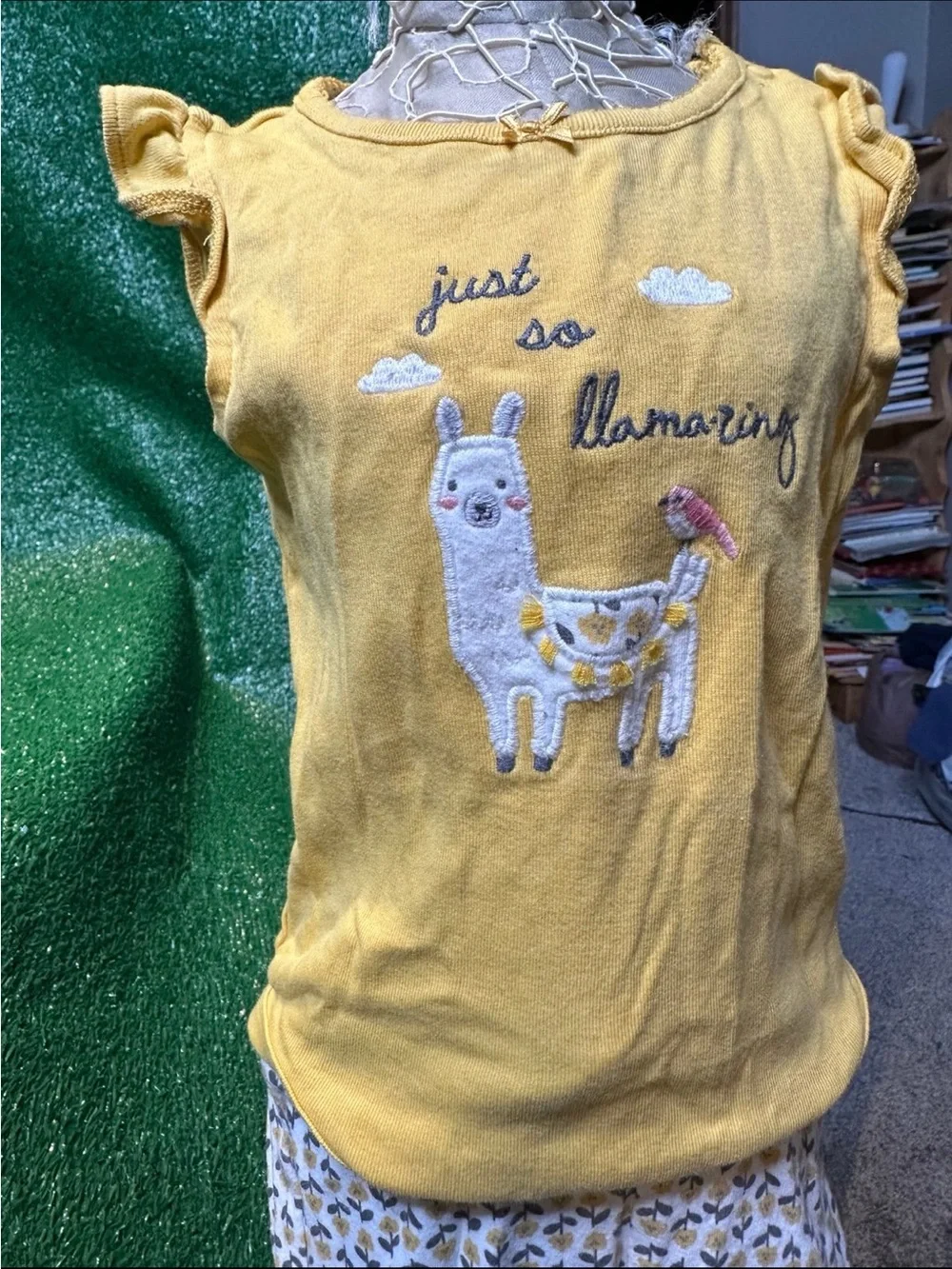 Carter's Yellow Llama Bodysuit with Patterned White & Yellow Leggings